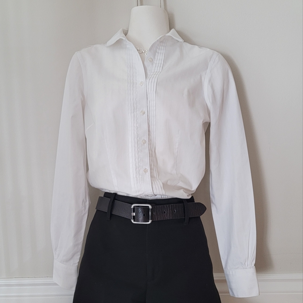 BROOKS BROTHERS White tuxedo style white stripe shirt.